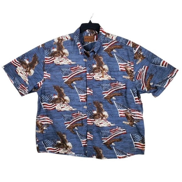 Magellan Outdoors Shirt Mens 2XL Blue Red Patriotic American Flag Bald Eagle SS - Picture 1 of 10